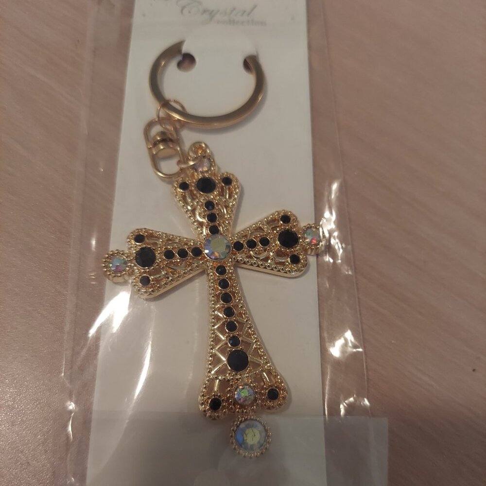 Gold-toned Cross Keychain
